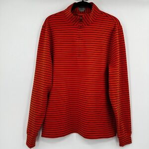 Fennec Mens Quarter Zip Pullover Orange Navy Striped Golf Shirt Size Medium